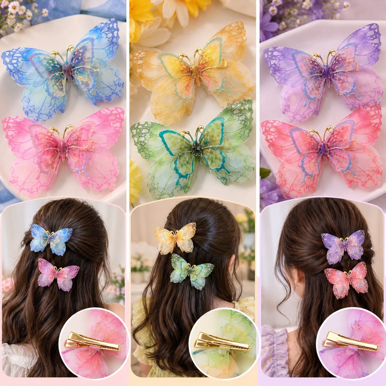 Premium Organza Butterfly Hair Clip | Translucent Floral Lace Bow Hair Accessory for Women & Girls