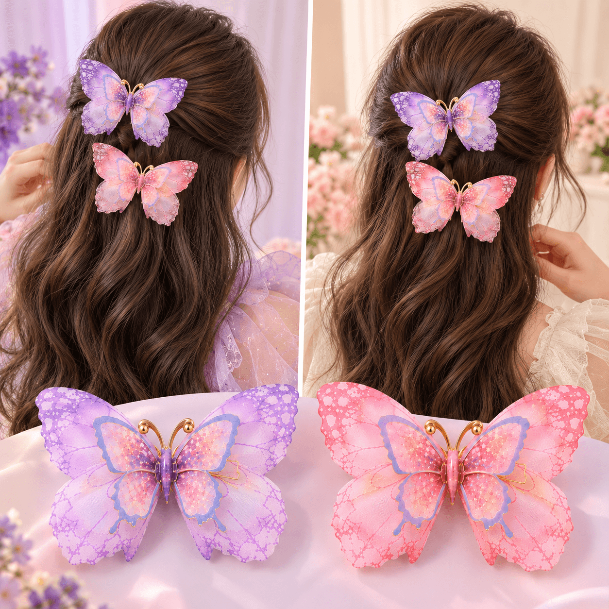 Premium Organza Butterfly Hair Clip | Translucent Floral Lace Bow Hair Accessory for Women & Girls — view 3