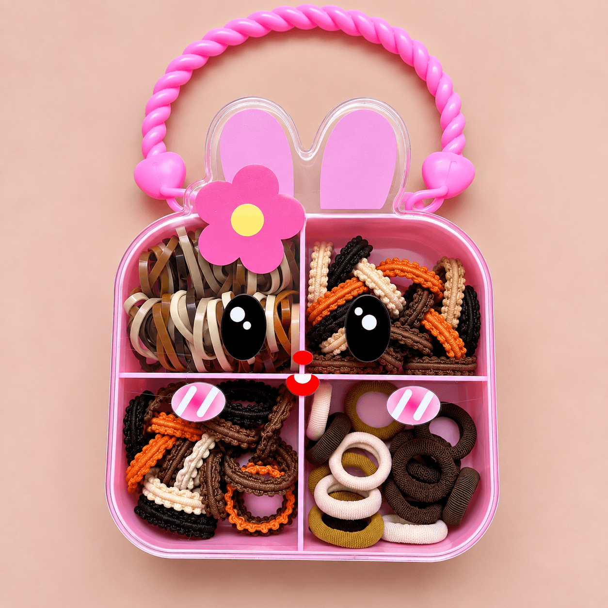 Cute Bunny Hair Accessories Organizer Box with Hair Ties & Mini Hair Claw Clips for Girls