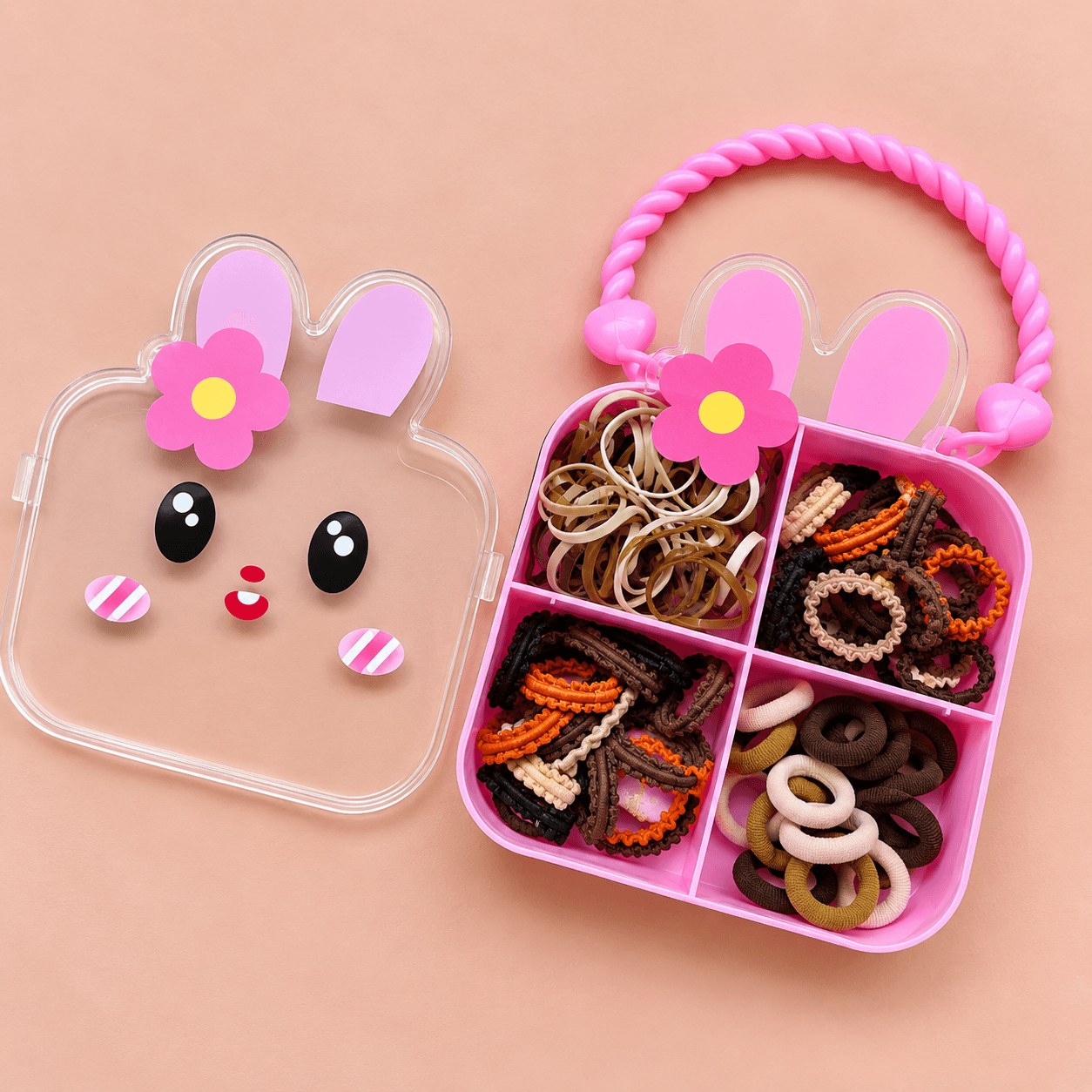 Cute Bunny Hair Accessories Organizer Box with Hair Ties & Mini Hair Claw Clips for Girls — view 3