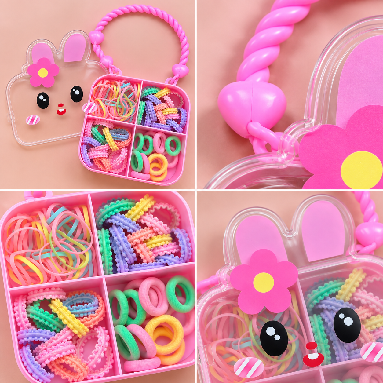 Cute Bunny Hair Accessories Organizer Box with Hair Ties & Mini Hair Claw Clips for Girls — view 3
