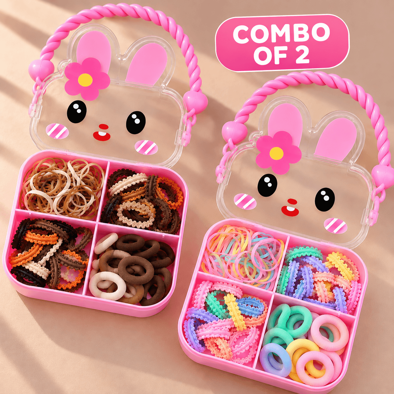 Cute Bunny Hair Accessories Organizer Box Combo of 2 | Multi-Compartment Storage Case for Hair Ties, Rubber Bands — view 3