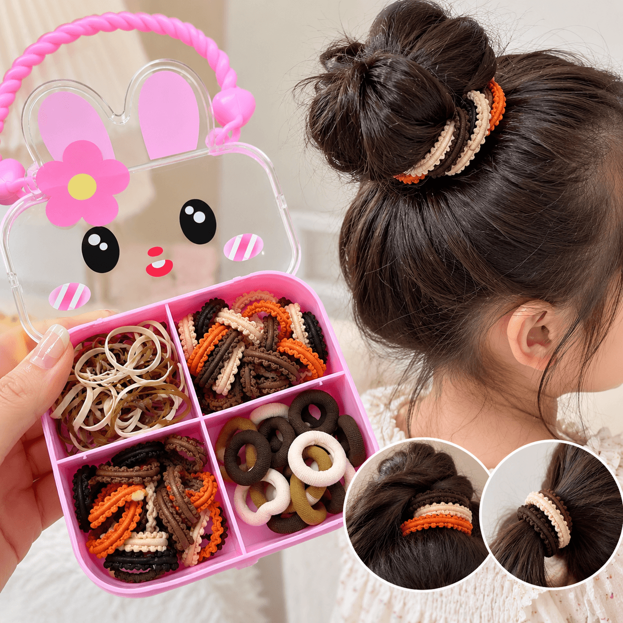 Cute Bunny Hair Accessories Organizer Box Combo of 2 | Multi-Compartment Storage Case for Hair Ties, Rubber Bands — view 4