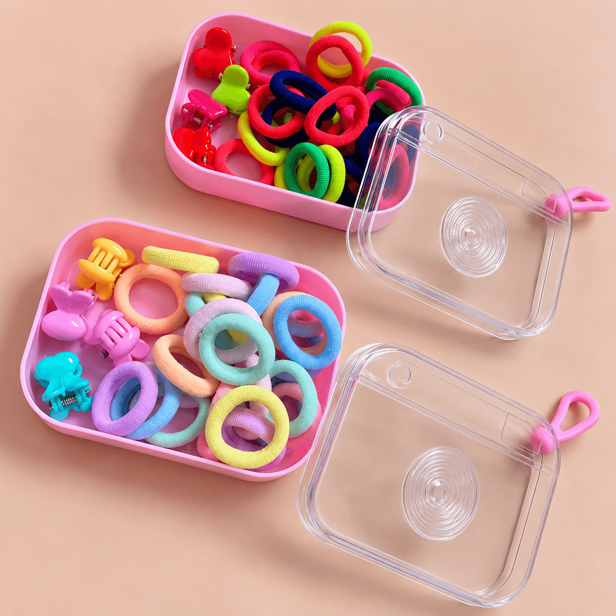 Girls Hair Accessories Organizer Box Combo of 2 | Camera Style Storage Case with Hair Ties & Mini Hair Clips — view 3
